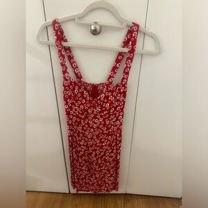 Reformation - red mini dress with white flowers